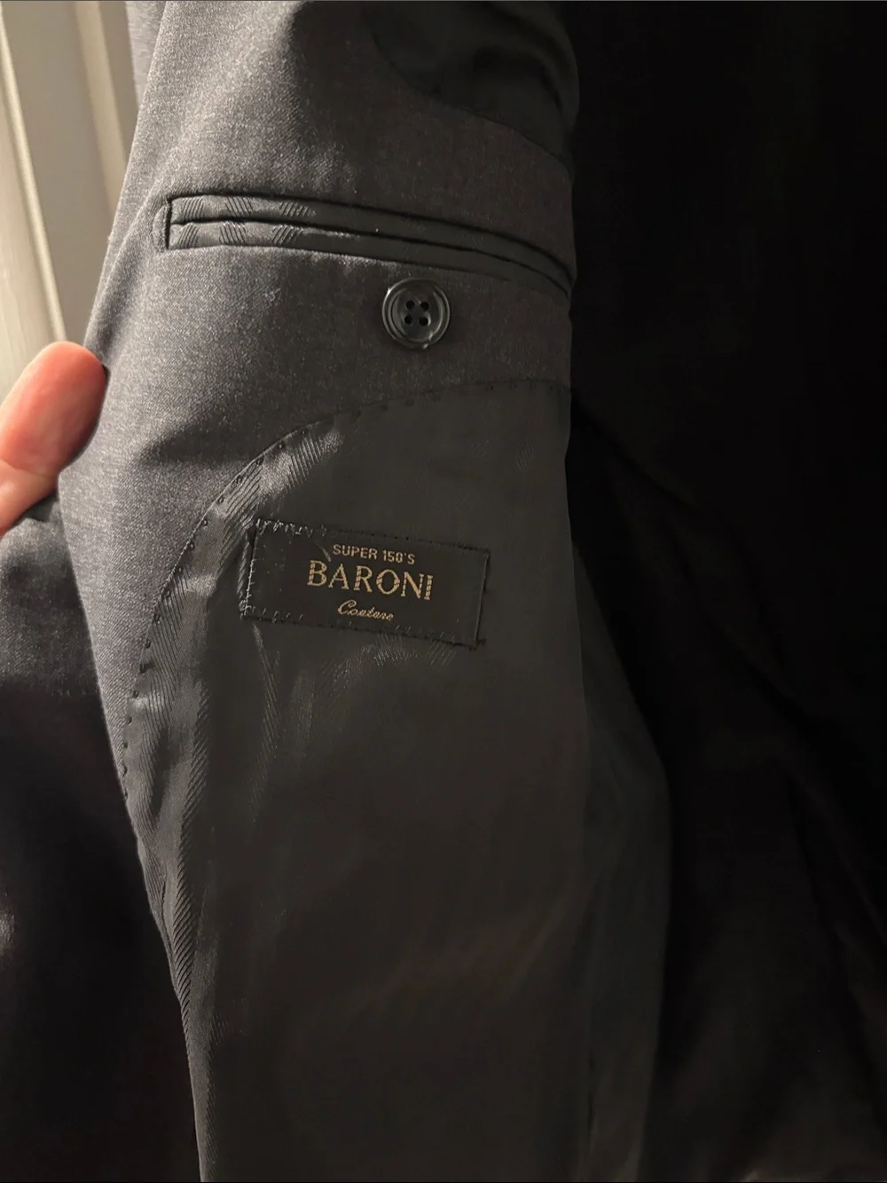 Classic Grey Two-Button Men's Suit with two pairs slacks.